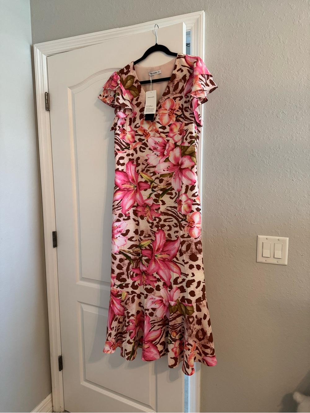 Pink Floral Maxi Dress with Ruffle Hem